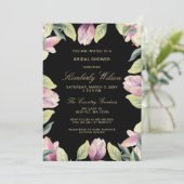 パープル金ゴールドフローラ春の結婚式ブライダルシャワー 招待状 (スタンド正面)