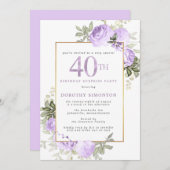 パープル金ゴールドフローラ40th誕生日サプライズパーティー 招待状 (正面/裏面)