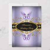 パープル金ゴールドブラックジュエルバタフライバースデーパーティー 招待状 (正面)