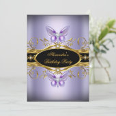 パープル金ゴールドブラックジュエルバタフライバースデーパーティー 招待状 (スタンド正面)