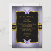 パープル金ゴールドブラックジュエルバタフライバースデーパーティー 招待状 (裏面)