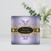 パープル金ゴールドブラックジュエルバタフライバースデーパーティー 招待状 (スタンド正面)