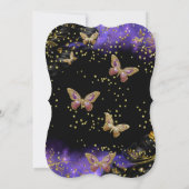 パープル金ゴールドブラックバタフライスパークルバースデーパーティー 招待状 (裏面)