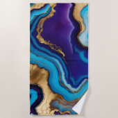 パープル金ゴールドブルーアガテマーブルモダンデザイン ビーチタオル (正面)