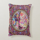 パープル金ゴールドブルーペルシャフローラ花孔雀 アクセントクッション (裏面(縦))