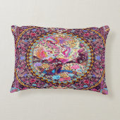 パープル金ゴールドブルーペルシャフローラ花孔雀 アクセントクッション (裏面)