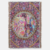 パープル金ゴールドブルーペルシャフローラ花孔雀 スローブランケット (正面縦)