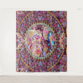 パープル金ゴールドブルーペルシャフローラ花孔雀 タペストリー (正面)