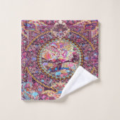 パープル金ゴールドブルーペルシャフローラ花孔雀 バスタオルセット (ウォッシュタオル)