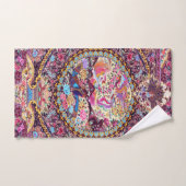 パープル金ゴールドブルーペルシャフローラ花孔雀 バスタオルセット (ハンドタオル)