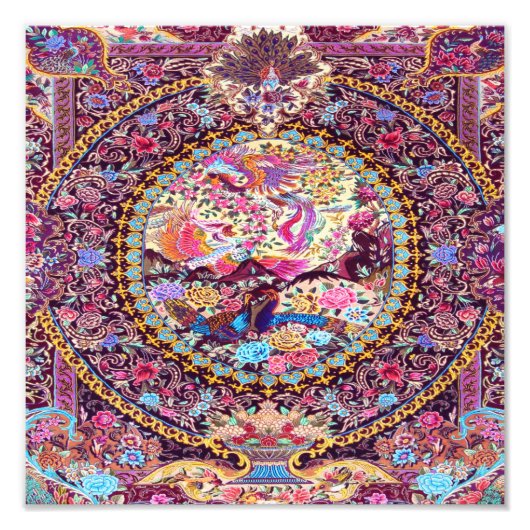 パープル金ゴールドブルーペルシャフローラ花孔雀 フォトプリント            (正面)