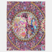 パープル金ゴールドブルーペルシャフローラ花孔雀 フリースブランケット (正面)