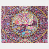 パープル金ゴールドブルーペルシャフローラ花孔雀 フリースブランケット (正面(横))