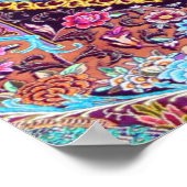 パープル金ゴールドブルーペルシャフローラ花孔雀 ポスター (角)