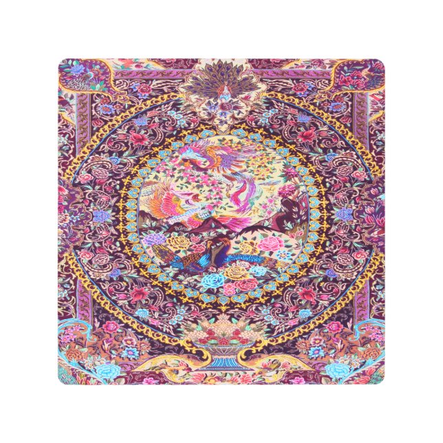 パープル金ゴールドブルーペルシャフローラ花孔雀 メタルプリント (正面)