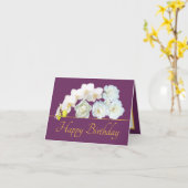 パープル金ゴールドブーケホワイトフラワーズハッピーバースデー カード (黄色い花)