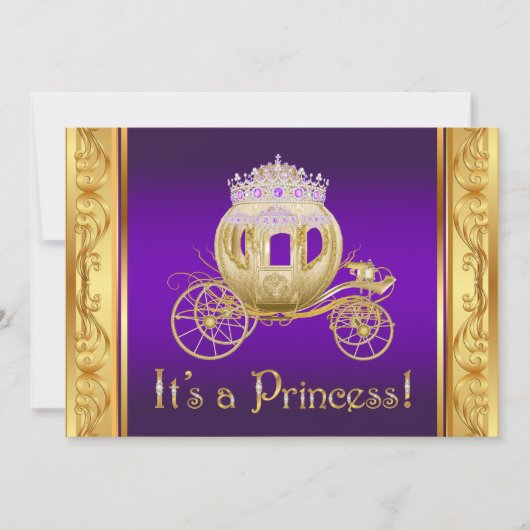 パープル金ゴールドプリンセスガールベビーシャワー招待状 招待状 (正面)