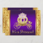パープル金ゴールドプリンセスガールベビーシャワー招待状 招待状 (正面/裏面)