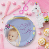 パープル金ゴールドプリンセスフォト誕生日 ペーパープレート (パーティー)