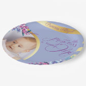 パープル金ゴールドプリンセスフォト誕生日 ペーパープレート (アングル)