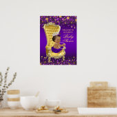 パープル金ゴールドプリンセスベビーシャワーウェルカムサイン ポスター (キッチン)