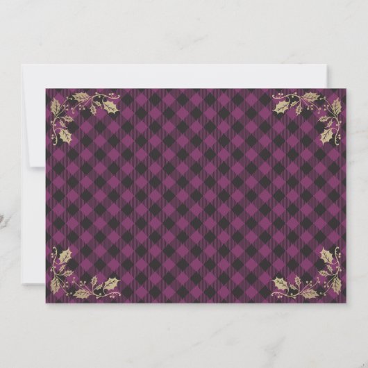 パープル金ゴールドプレイドクリスマスホリデーパーティー 招待状 (裏面)