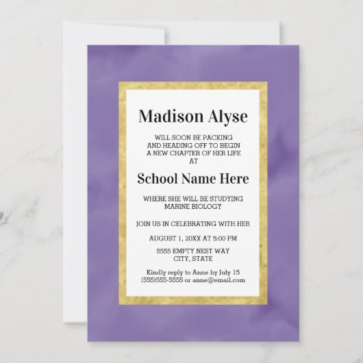 パープル金ゴールドホワイトウォーターカラートランクパーティー招待状 招待状 (正面)