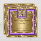パープル金ゴールドホワイトパールフォトバースデーパーティー 招待状 (正面/裏面)