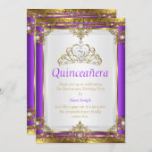 パープル金ゴールドホワイトパールプリンセスキンセアニェラ 招待状 (正面/裏面)