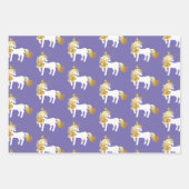 パープル金ゴールドホワイトユニコーン誕生日 ラッピングペーパーシート (正面)