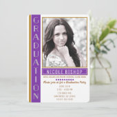 パープル金ゴールドホワイト卒業パーティー卒業写真 招待状 (スタンド正面)