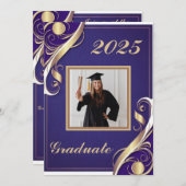 パープル金ゴールドホワイト卒業2025 招待状 (正面/裏面)