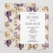 パープル金ゴールドボウズブライダルシャワー 招待状 (正面/裏面)