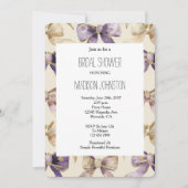 パープル金ゴールドボウズブライダルシャワー 招待状 (正面)
