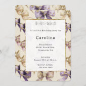 パープル金ゴールドボウズ誕生日 招待状 (正面/裏面)