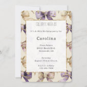 パープル金ゴールドボウズ誕生日 招待状 (正面)