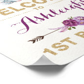 パープル金ゴールドボホエレファント誕生日ウェルカムサイン ポスター (角)