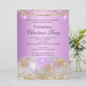 パープル金ゴールドボーブルフレンドマスクリスマスパーティー 招待状 (スタンド正面)
