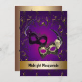 パープル金ゴールドマスカレードプロム 招待状 (正面/裏面)