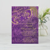 パープル金ゴールドマスカレードボールマーディグラスパーティー 招待状 (スタンド正面)