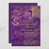 パープル金ゴールドマスカレードボールマーディグラスパーティー 招待状 (正面/裏面)