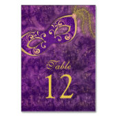 パープル金ゴールドマスカレードボールマーディグラ結婚ス テーブルナンバー (正面)