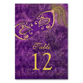パープル金ゴールドマスカレードボールマーディグラ結婚ス テーブルナンバー
