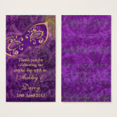 パープル金ゴールドマスカレード結婚式の引き出物ラベル (正面&裏面)