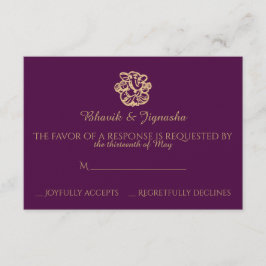 パープル金ゴールドマンダラ結婚インディアンの応答カード 出欠カード