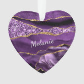 パープル金ゴールドマーブルクリスマスオーナメント名前をカスタムする オーナメント (正面)