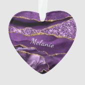 パープル金ゴールドマーブルクリスマスオーナメント名前をカスタムする オーナメント (裏面)