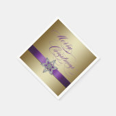 パープル金ゴールドメリークリスマススノーフレークナプキンズ スタンダードカクテルナプキン (角)