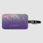 パープル金ゴールドモダンシックトレンディー書道 ラゲッジタグ (正面横)