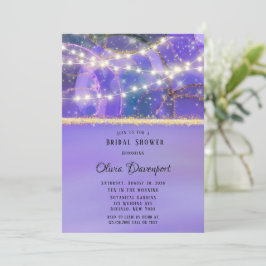 パープル金ゴールドライツエテリアルインクブライダルシャワー 招待状